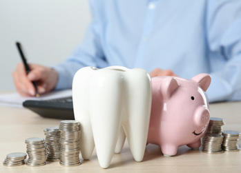 Piggy bank and coins